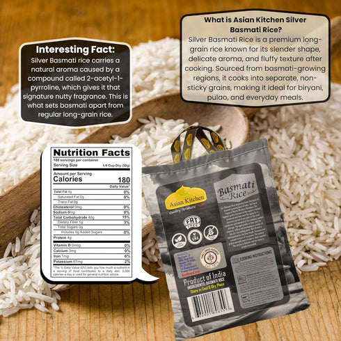 20lbs (9.08kg) Asian Kitchen Silver White Basmati Rice Extra Long Aged ~ All Natural | Gluten Friendly | Vegan | Indian
