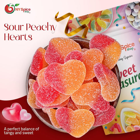 Gummy 3 Gummies NY Spice Shop Peach Hearts Candy - Pound Peach Flavored Heart Shaped Candy - Sweet Peachy for Holidays