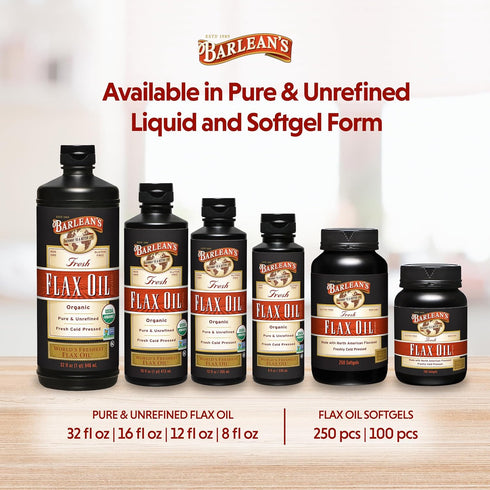 7,640mg 3 16 oz Barlean's Organic Flaxseed Oil Liquid from Fresh Cold Pressed Flax Seeds, ALA Omega Fatty Acid
