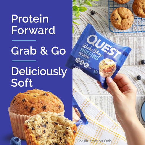 10g 3g 2g 4 Count Quest Nutrition Blueberry Muffin, Protein, Net Carb, Sugar, Protein Snack