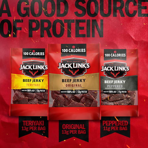 Pack Pack, 100% 1.25 Oz (Pack 15) Jack Link's Beef Jerky Variety Includes Original, Teriyaki and Peppered Jerky, Bulk