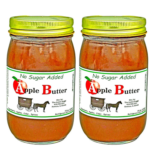 Amish Buggy No Sugar Added Apple Butter, 2 Jars 16 Ounce