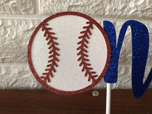 Red and Blue Baseball Cake Topper, One Rookie of The Year 1st Birthday Cake Topper for Baseball Theme Supplies