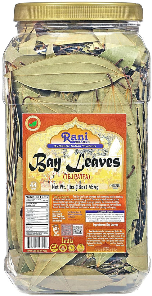 Rani Bay Leaf Whole Spice, Hand Selected Extra Large 16oz (1lb) Bulk PET Jar, All Natural, Vegan