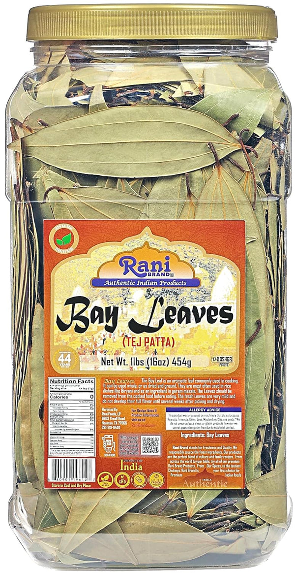 Rani Bay Leaf Whole Spice, Hand Selected Extra Large 16oz (1lb) Bulk PET Jar, All Natural, Vegan
