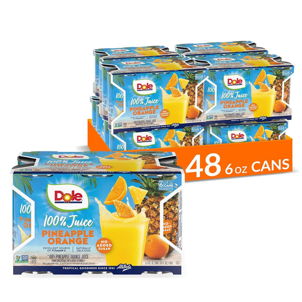 Dole Pineapple Orange Juice, 100% Fruit Juice with Added Vitamin C, 6