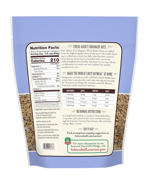 32 Oz (Pack 2) Bob's Red Mill Gluten Free Organic Thick Rolled Oats