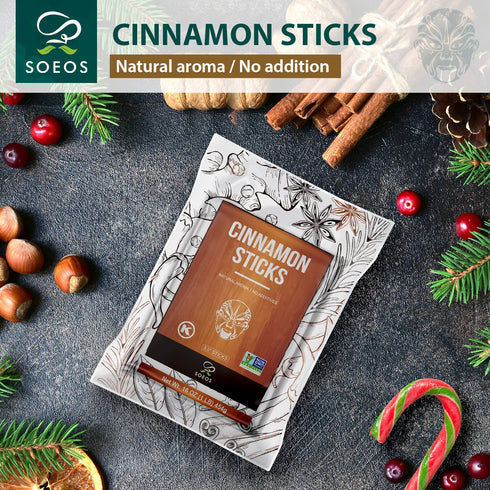Soeos Cinnamon Sticks Whole, 100% Raw, Non-GMO, Kosher Certified, 16 oz