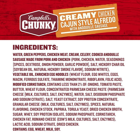 18.8 oz (Pack 2) Campbell's Chunky Creamy Chicken Cajun Style Alfredo With Andouille Sausage Soup, Can