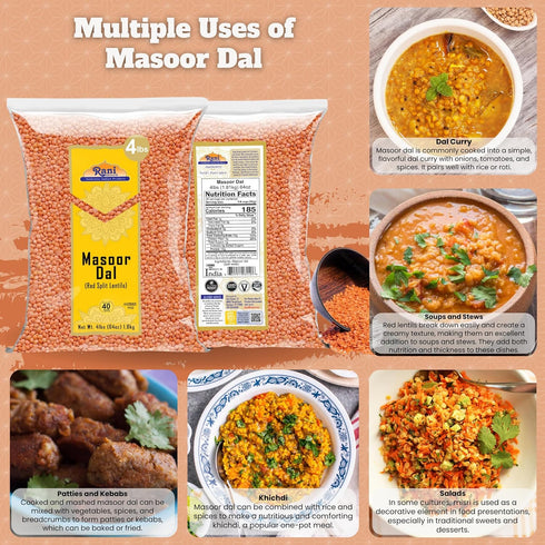 64oz (4lbs) 1.81kg Rani Masoor Dal (Indian Red Lentils) Split Gram, Bulk ~ All Natural | Gluten Friendly | NON-GMO |