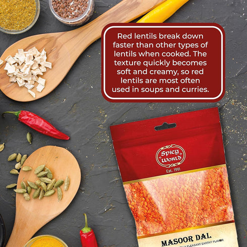 Spicy World 2 (32 oz) Masoor Dal Pound Bag - Red Lentils Split - All Natural By