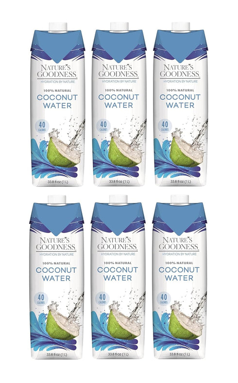 6 Pack 33.82 Oz 1(L) of Nature's Goodness Coconut Water - Fl (No Pulp, Sugar Free, Vegan, Hydrating Naturally)