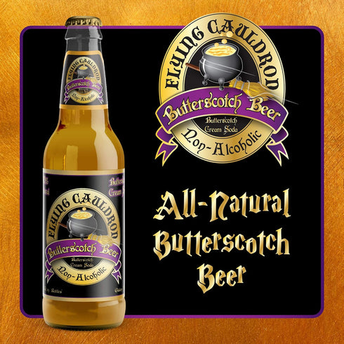 12 Oz (Pack 4), Flying Cauldron Butterscotch Beer, Fl of Vanilla Cream Soda Brew, All- Natural, Non-Alcoholic
