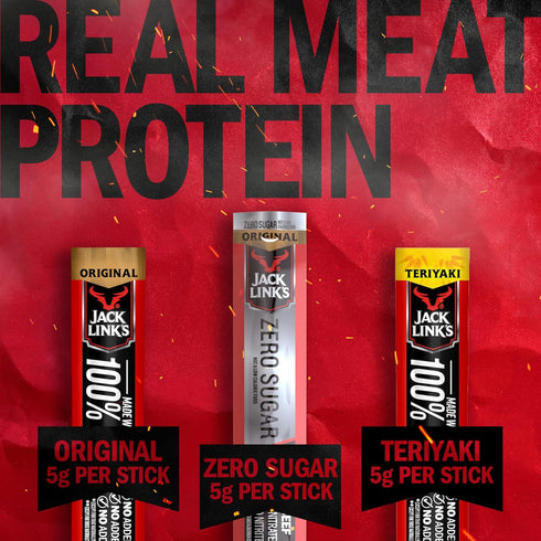 Pack 100% 5g (20 Pack) 0.92 oz Jack Link's Beef Jerky Sticks Variety - Original, Teriyaki & Zero Sugar - Made with Real