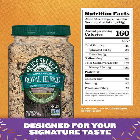 28 (Pack 1) RiceSelect Texmati Brown & Wild Rice Royal Blend, Ounce