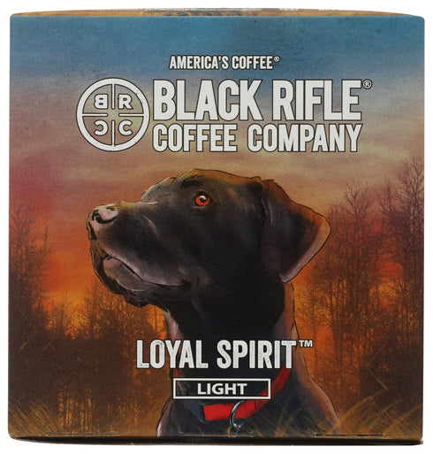 12 Count 4.6-ounce Black Rifle Coffee Company Loyal Spirit Single Serve Coffee Pods, Light Roast, K-cup pods, box