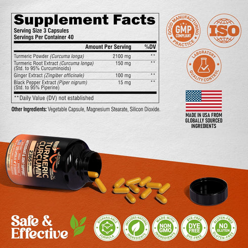 2365 95% Immunity 120 Turmeric Curcumin Supplement mg - Turmeric with Ginger & Black Pepper - Highly Bioavailable