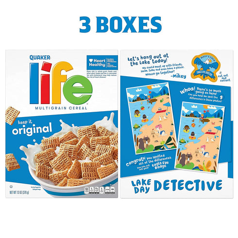 13oz (3 Pack) Quaker Life Breakfast Cereal, Original, Boxes