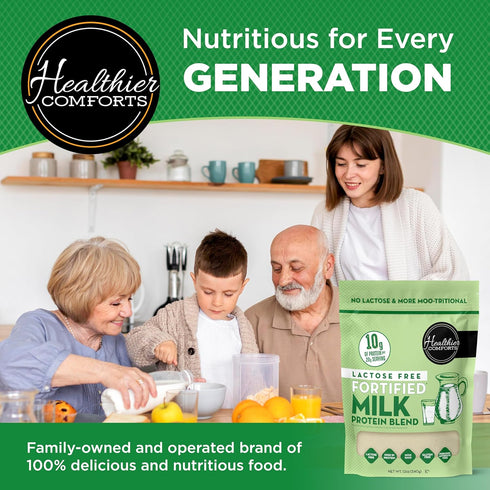 (12 oz) Healthier Comforts Lactose Free Fortified Milk Protein Blend | Fortified with B, D, E Vitamins | High Protein