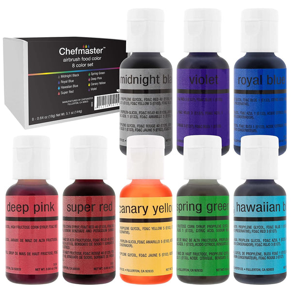 Chefmaster - Airbrush Food Coloring - 8 Color Pack - Vibrant and