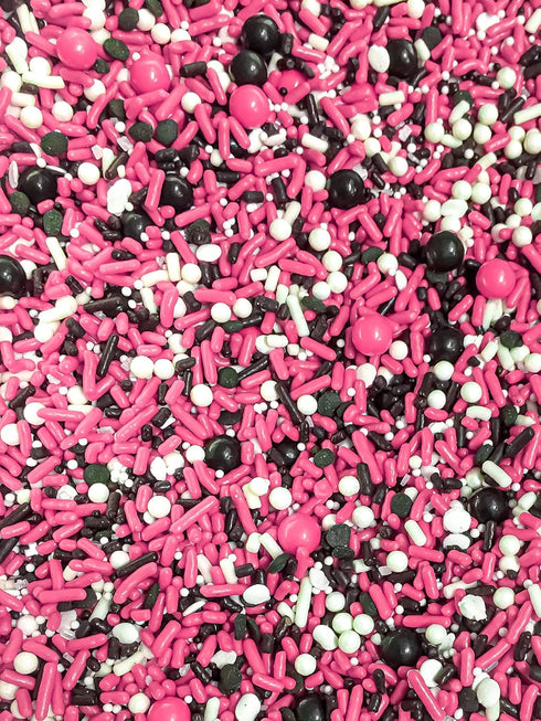 Elegant Pink Black White Classic Edible Jimmies Confetti Sprinkles for Cake Cookie Cupcake Decoration - 4oz