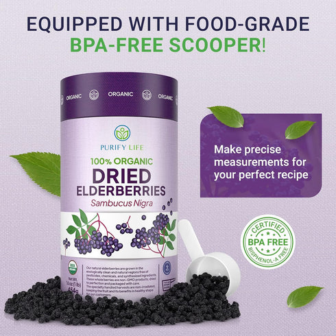 1lb Immune 1 USDA Organic Dried Elderberries Bulk Dried Mixed Fruits (Resealable Bag) Natural, Non-Irradiated, Raw