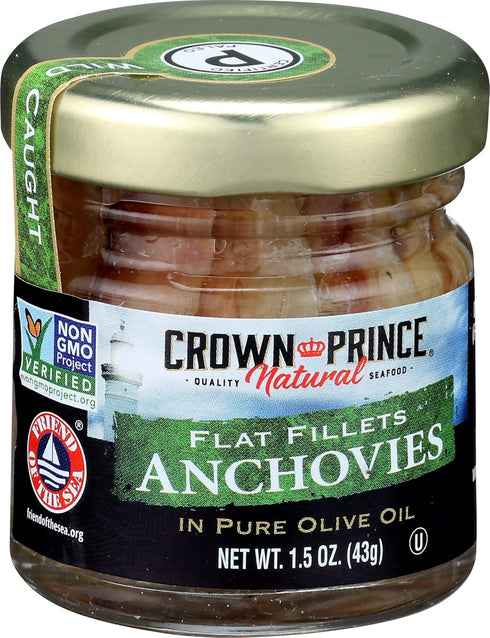 1.5 Oz Crown Prince Flat Fillets of Anchovies in Olive Oil