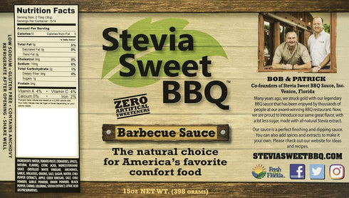 Stevia Sweet BBQ (1g), (2 15 oz) Sauce | Low Sugar Low Carb, Low Sodium, Gluten & Fat Free | Paleo & Keto Diet Friendly