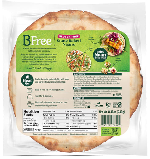 8.46 OZ 2 (Pack 3) BFree Stone Baked Original Naan Breads, - Naans