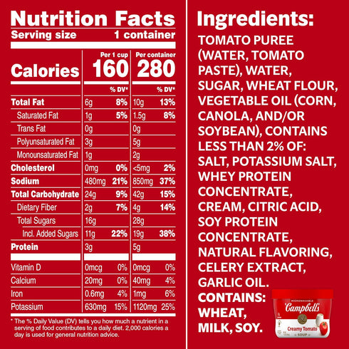 15.4 oz (8 Pack) Campbell's Creamy Tomato Soup, Microwavable Bowl