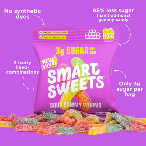 Gummy Gummies, 150g SmartSweets Worms, Gluten Free Healthy Snacks for Adults & Kids, Fun Chewy Candy, Low Calorie, Low