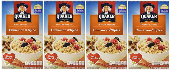 Quaker Instant Oatmeal Cinnamon & Spice, 10-Count Boxes (Pack of 4)