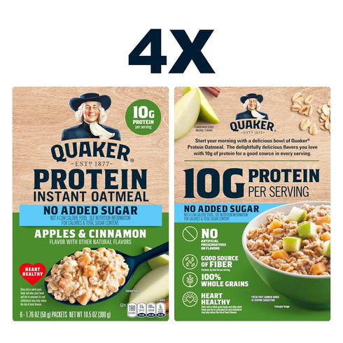 12g 1.76 oz Packets, (24 Pack) Quaker Protein Instant Oatmeal, Apple Cinnamon, Protein per Serving, Whole Grains, No