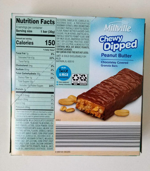 MILLVILLE Chewy Chocolate-Covered Granola Bars with Peanut Butter - Delicious Snack