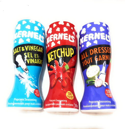 KERNELS Popcorn Ketchup Salt and Vinegar All Dressed Seasoning Variety Canadian Eh!