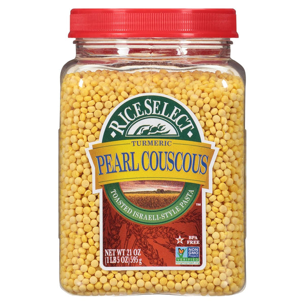 RiceSelect Pearl Couscous with Turmeric, Israeli-Style Wheat Couscous Pasta, Non-GMO, 21-Ounce Jar,