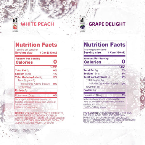 11.16 oz (Pack 12) CHI FOREST Sparkling Water Beverage, Peach & Grape drinks, Zero Sugar or Artificial Flavor, fl Cans