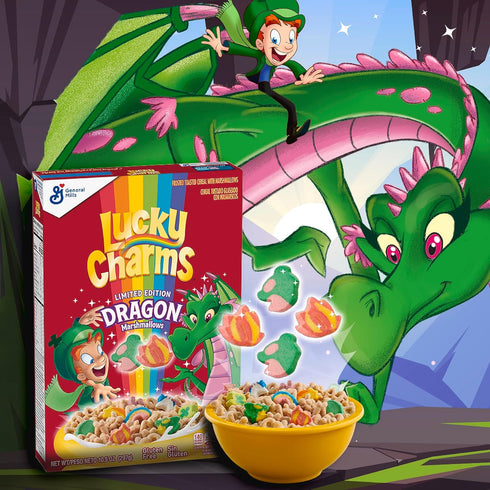 18.6 oz (Pack 2) Lucky Charms Cereal with Marshmallows, Gluten Free Cereal Made with Whole Grain, Family Size