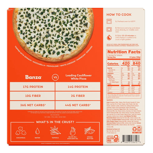 Frozen 13oz Banza White Pizza from Chickpeas - High Protein, Gluten Free, Pizza