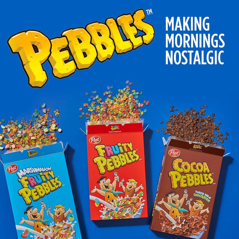30 oz (Pack 2) Marshmallow Fruity PEBBLES Breakfast Cereal for Kids, Gluten Free, Made with Sweetened Puffed Rice, Bag