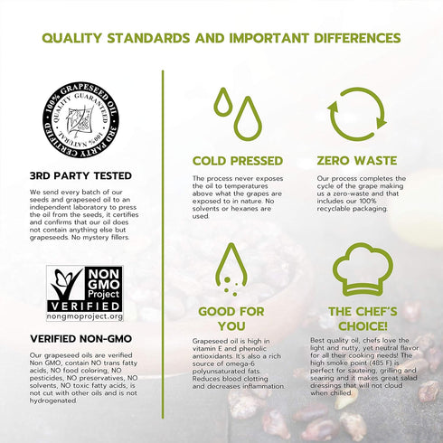 Cold Pressed Grapeseed Oil by Salute Sante! Healthy Non-GMO Cooking Oil for Salad Dressings, 500 Milliliter