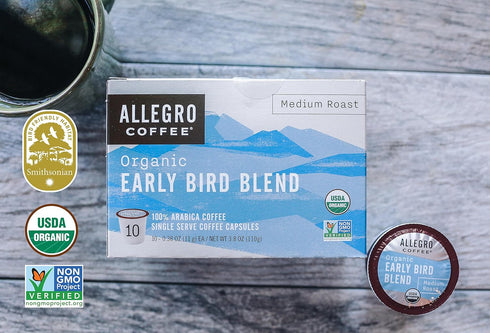 Allegro Coffee Early Bird Blend Pods, Organic, 10 Count, 3.8 Ounce