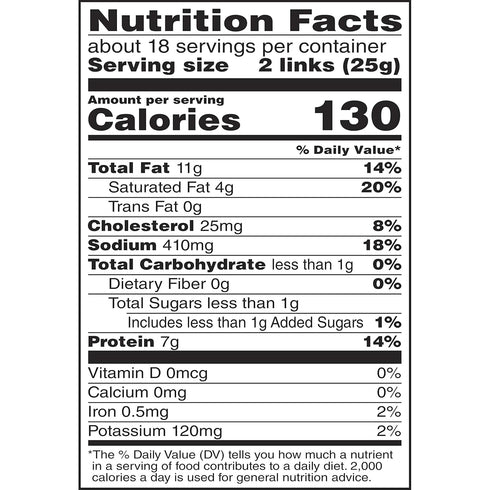 7g 16 oz.(Pack 2) Duke's Pork Original Smoked Shorty Sausages, Protein Per Serving