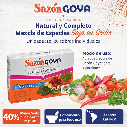 3.52oz Sazn Natural and Complete by Goya, Low Sodium Latin Spice Blend for Poultry, Seafood, Meat and Vegetables, All