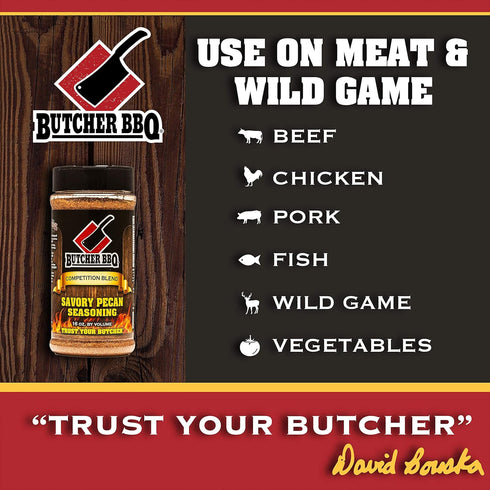 Butcher BBQ Savory Pecan Seasoning Barbeque Rub Spices Grilling and Roasting World Championship Winning Formula | Gluten Free | Tastes like Cooking Over Open Flame | Msg Free