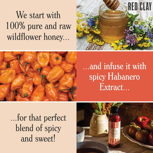 100% 9 oz Red Clay Hot Honey - Gluten Free - Paleo Spicy Honey - Pure, Raw Wildflower Honey - Infused Honey