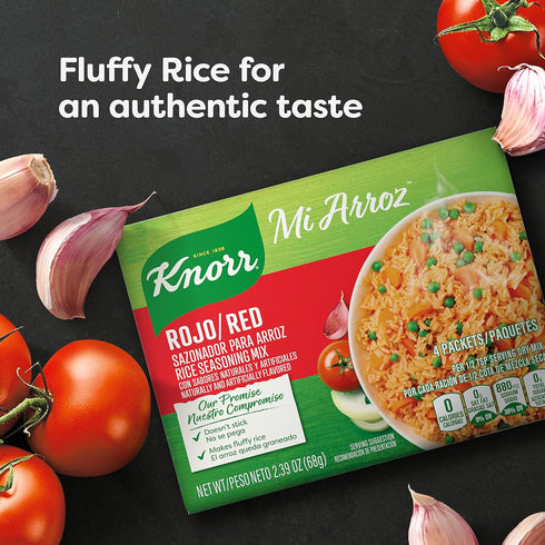 Knorr Mi Arroz Rice Seasoning Mix, 2.39 oz, 4 Count - Authentic Rojo/Red Flavor, Pack of 12
