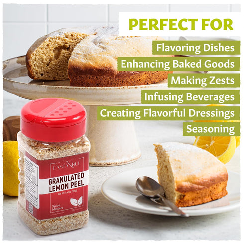 4.41oz, Eastanbul Lemon Peel, Dried Lemon Peel for Baking, Cooking, Marinades, and Rubs, Perfect for Tea, Granulated