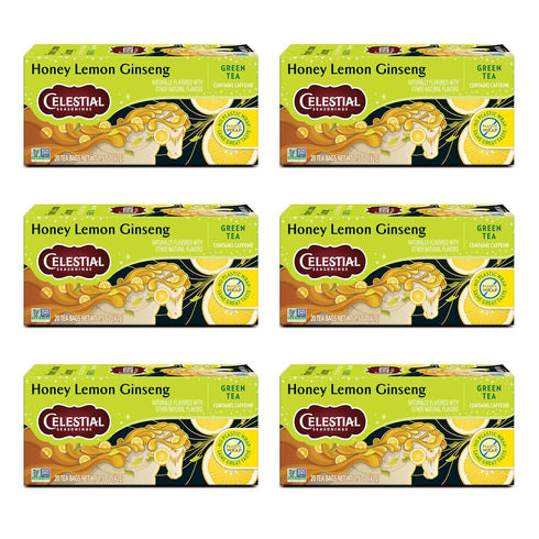 Celestial Seasonings Honey Lemon Ginseng Green Tea, Caffeinated, 20 Tea Bags Box