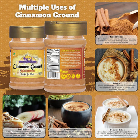 Rani Cinnamon Powder (Ground) Spice, 3oz (85g) PET Jar - All Natural, Salt-Free, Vegan, Gluten Friendly